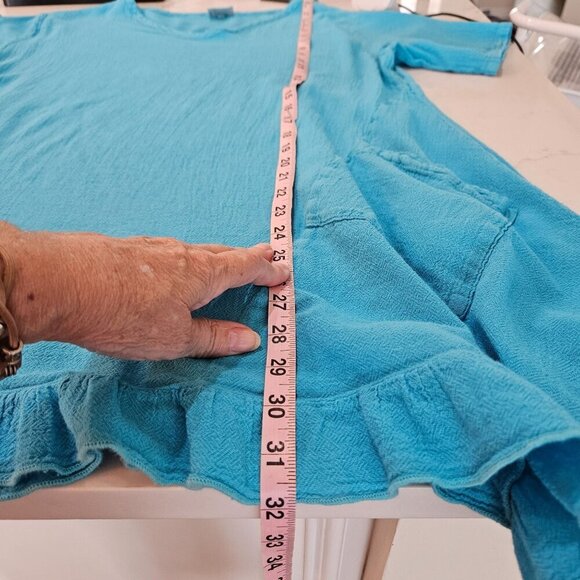 Oh My Gauze Dress Medium Cotton Ruffled Hem Pockets Turquoise Tropical Beach - Picture 7 of 8